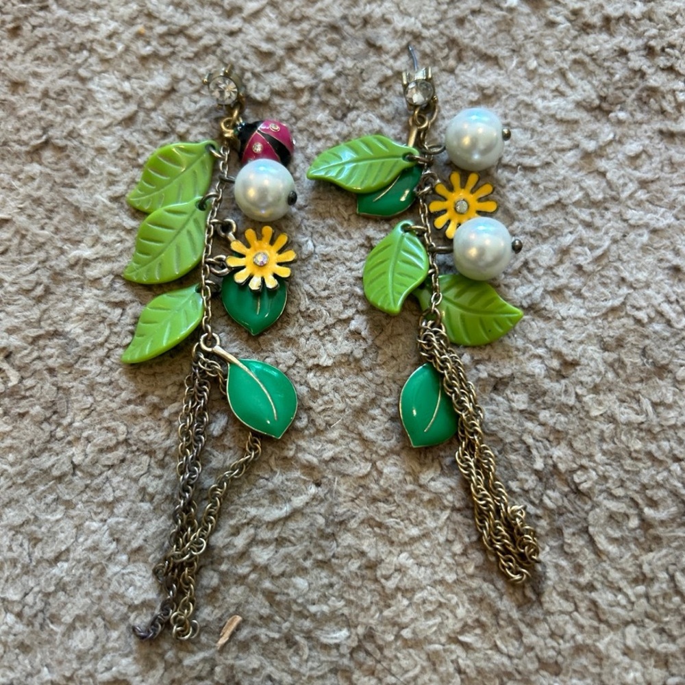 Betsy Johnson Ladybug & Rhinestone Earrings